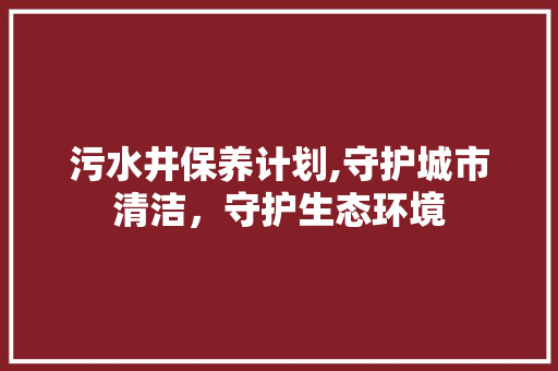 污水井保养计划,守护城市清洁，守护生态环境