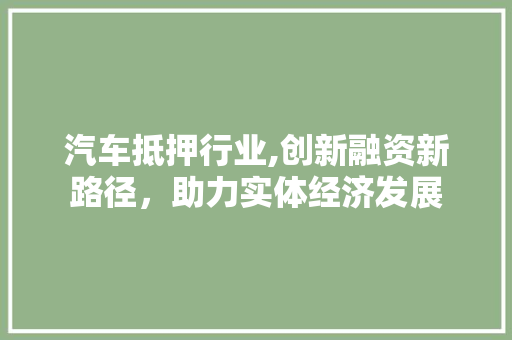汽车抵押行业,创新融资新路径，助力实体经济发展