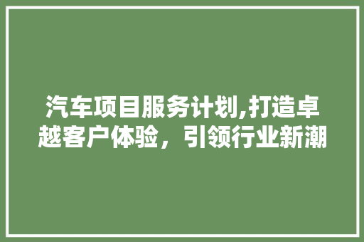 汽车项目服务计划,打造卓越客户体验，引领行业新潮流