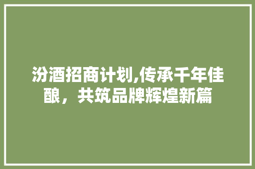 汾酒招商计划,传承千年佳酿，共筑品牌辉煌新篇