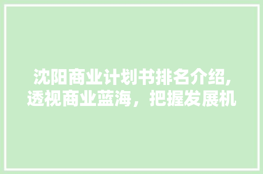 沈阳商业计划书排名介绍,透视商业蓝海，把握发展机遇