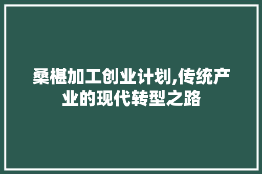 桑椹加工创业计划,传统产业的现代转型之路