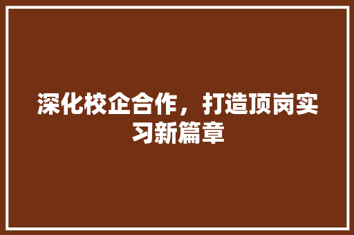 深化校企合作，打造顶岗实习新篇章