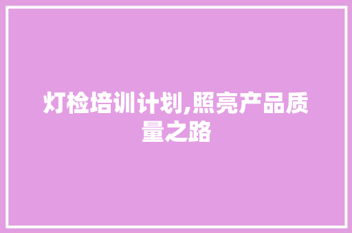 灯检培训计划,照亮产品质量之路