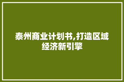 泰州商业计划书,打造区域经济新引擎