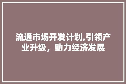 流通市场开发计划,引领产业升级，助力经济发展