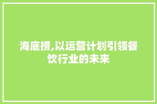 海底捞,以运营计划引领餐饮行业的未来