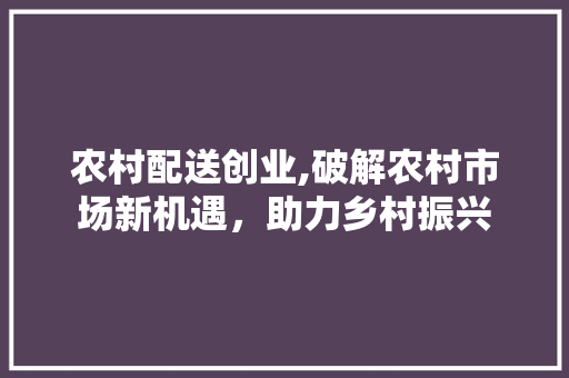 农村配送创业,破解农村市场新机遇，助力乡村振兴