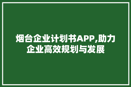 烟台企业计划书APP,助力企业高效规划与发展