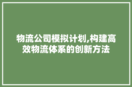 物流公司模拟计划,构建高效物流体系的创新方法