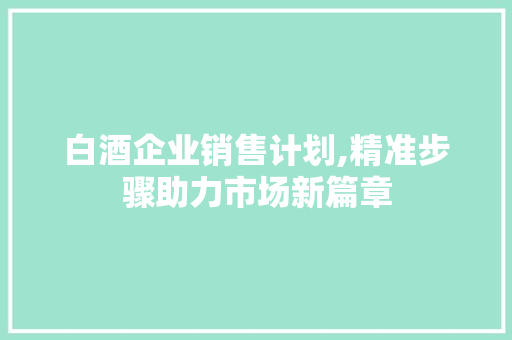 白酒企业销售计划,精准步骤助力市场新篇章