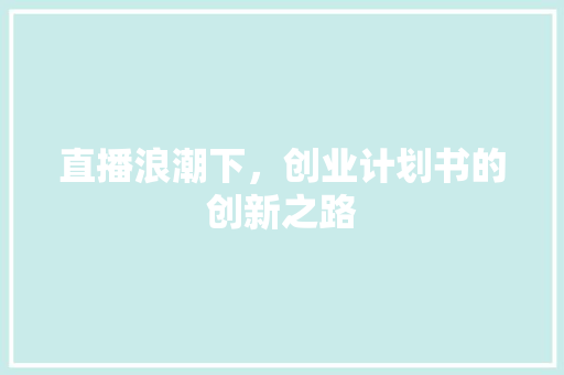 直播浪潮下，创业计划书的创新之路