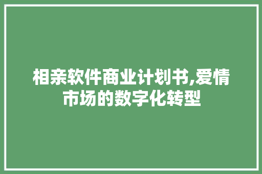 相亲软件商业计划书,爱情市场的数字化转型