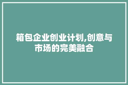 箱包企业创业计划,创意与市场的完美融合