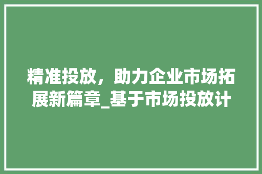 精准投放，助力企业市场拓展新篇章_基于市场投放计划书的步骤分析
