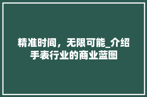 精准时间，无限可能_介绍手表行业的商业蓝图