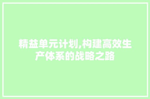 精益单元计划,构建高效生产体系的战略之路