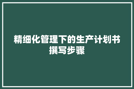 精细化管理下的生产计划书撰写步骤
