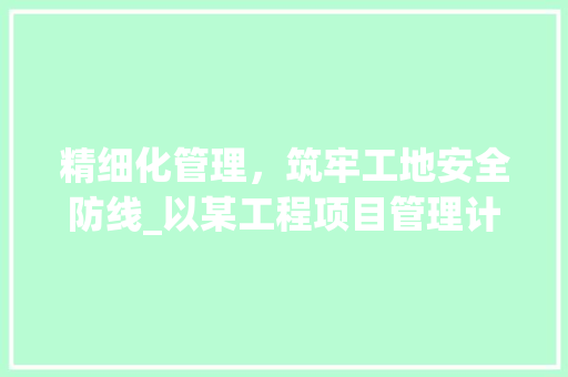 精细化管理，筑牢工地安全防线_以某工程项目管理计划书为例
