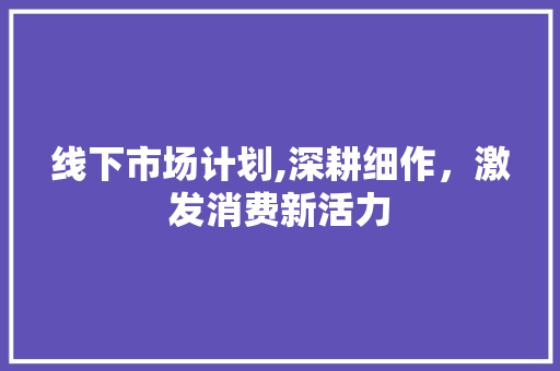 线下市场计划,深耕细作，激发消费新活力