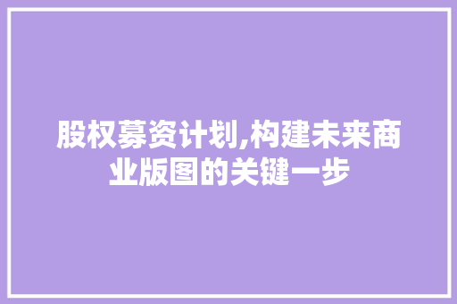 股权募资计划,构建未来商业版图的关键一步