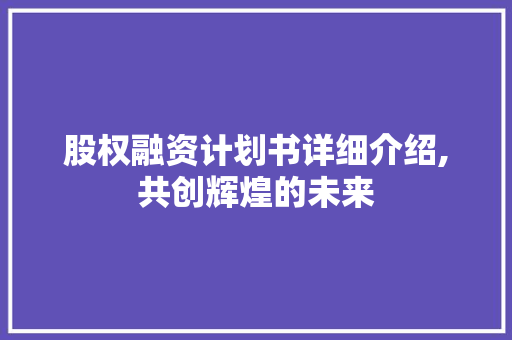 股权融资计划书详细介绍,共创辉煌的未来