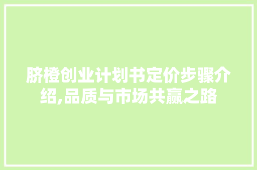 脐橙创业计划书定价步骤介绍,品质与市场共赢之路