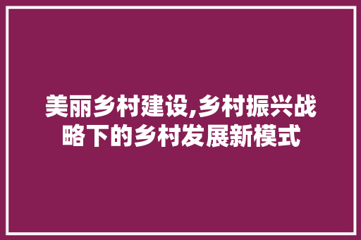 美丽乡村建设,乡村振兴战略下的乡村发展新模式