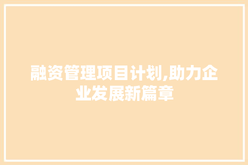 融资管理项目计划,助力企业发展新篇章