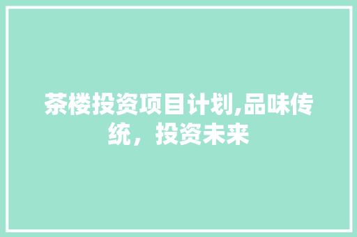 茶楼投资项目计划,品味传统，投资未来