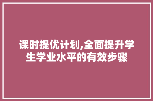 课时提优计划,全面提升学生学业水平的有效步骤