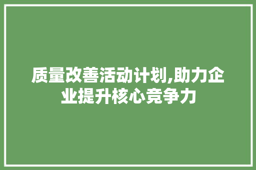 质量改善活动计划,助力企业提升核心竞争力