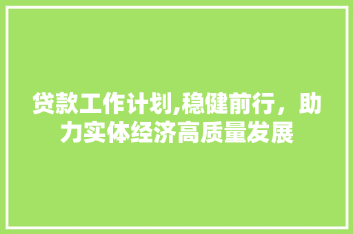 贷款工作计划,稳健前行，助力实体经济高质量发展