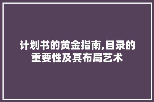 计划书的黄金指南,目录的重要性及其布局艺术
