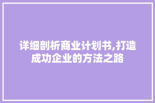 详细剖析商业计划书,打造成功企业的方法之路 工作类
