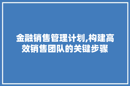 金融销售管理计划,构建高效销售团队的关键步骤