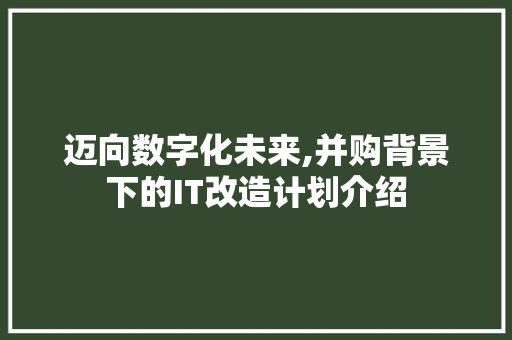 迈向数字化未来,并购背景下的IT改造计划介绍