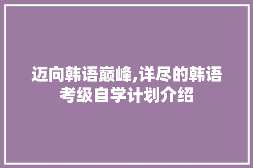 迈向韩语巅峰,详尽的韩语考级自学计划介绍