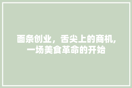 面条创业，舌尖上的商机,一场美食革命的开始