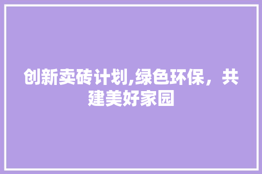 创新卖砖计划,绿色环保，共建美好家园