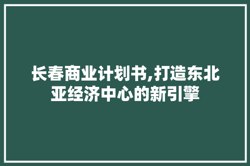 长春商业计划书,打造东北亚经济中心的新引擎