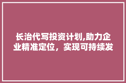 长治代写投资计划,助力企业精准定位，实现可持续发展