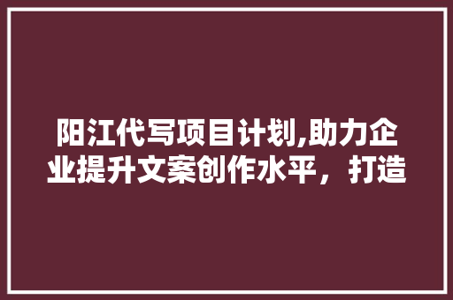阳江代写项目计划,助力企业提升文案创作水平，打造高质量内容 商业文稿