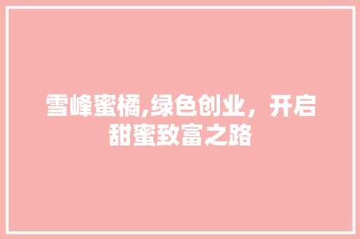 雪峰蜜橘,绿色创业，开启甜蜜致富之路 采访稿