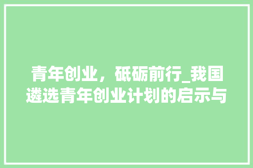 青年创业，砥砺前行_我国遴选青年创业计划的启示与方法 特写稿