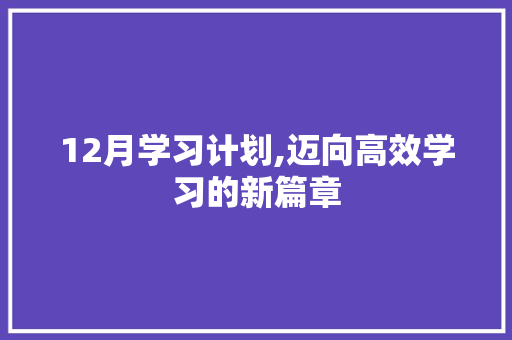 12月学习计划,迈向高效学习的新篇章