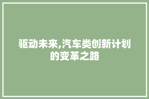驱动未来,汽车类创新计划的变革之路 工作报告