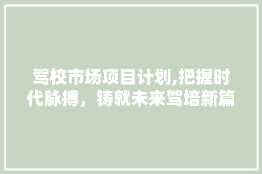 驾校市场项目计划,把握时代脉搏，铸就未来驾培新篇章