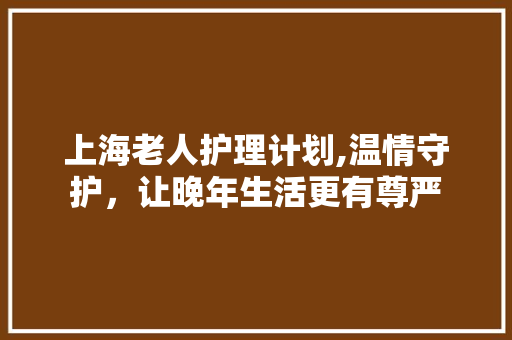 上海老人护理计划,温情守护，让晚年生活更有尊严