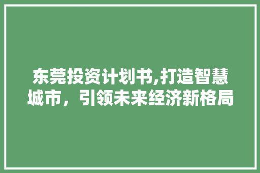 东莞投资计划书,打造智慧城市，引领未来经济新格局